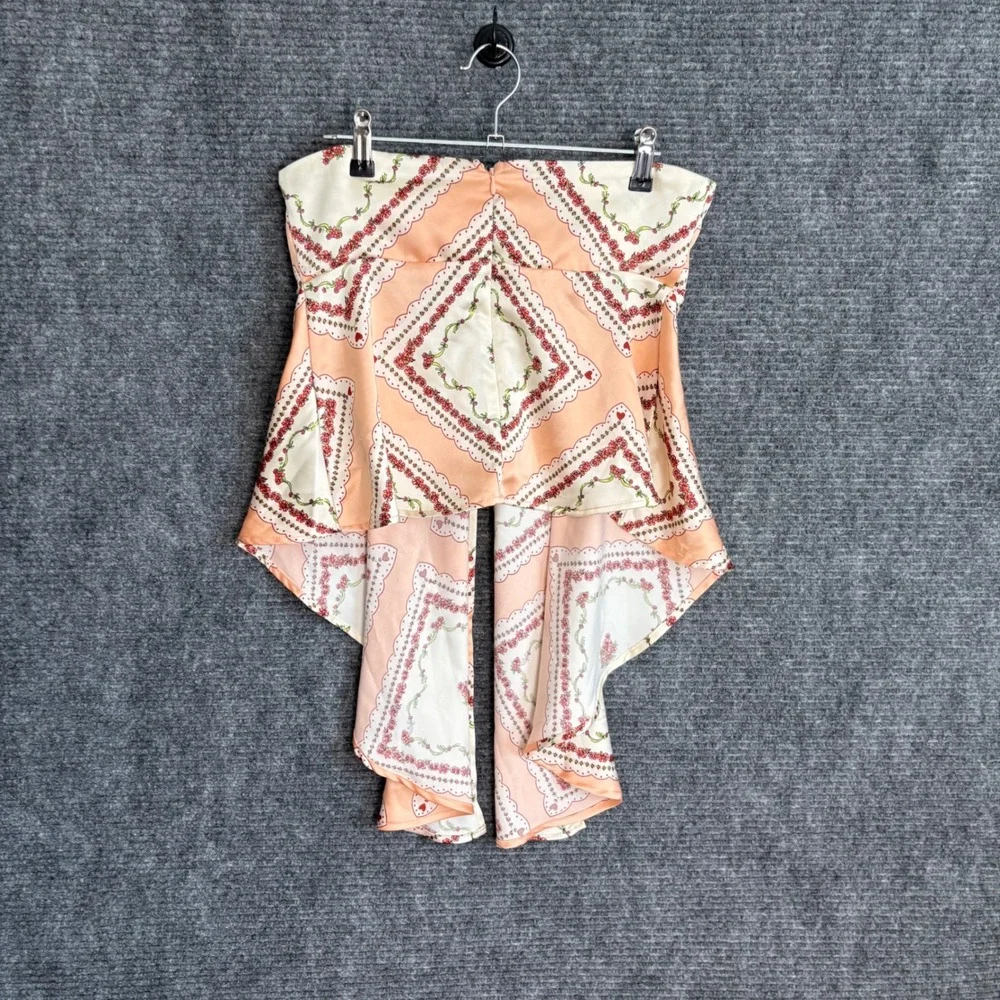 Forever 21 Peach Floral Handkerchief Hem Lace Up Strapless Tube Top Small NWT - Picture 3 of 4